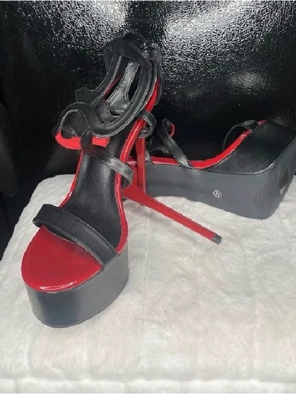 Black and Red Platform Stiletto Sandals - Women's High Heel Dress Shoes